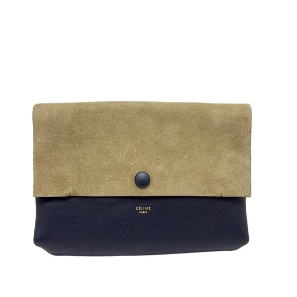 CELINE All Soft Beige Navy Red Suede Leather - Shoulder Bag 555-073025 - Picture 1 of 9